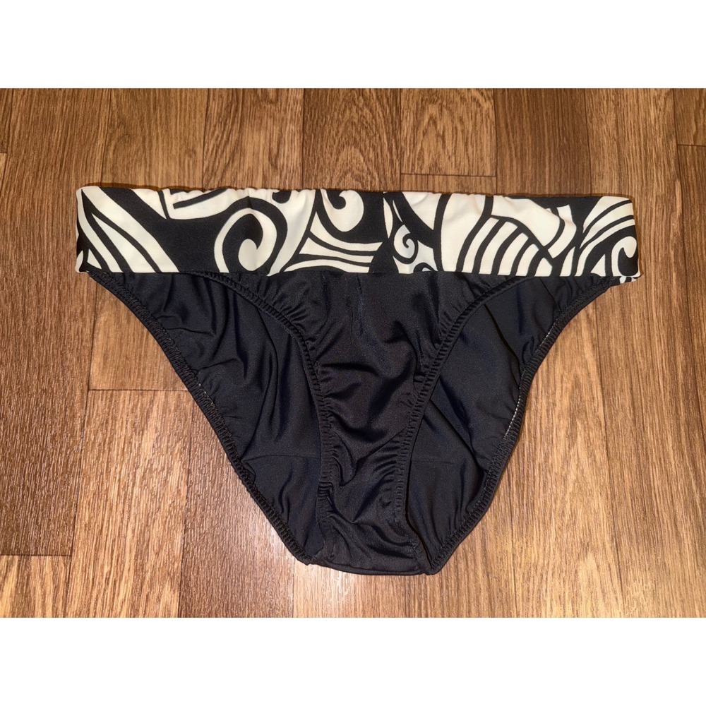 Venus Womens Black White Tribal Print Fold Over Bikini Bottom‎ Swimsuit Size 10
